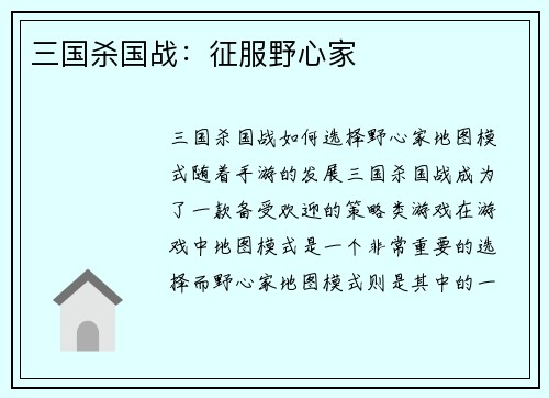 三国杀国战：征服野心家